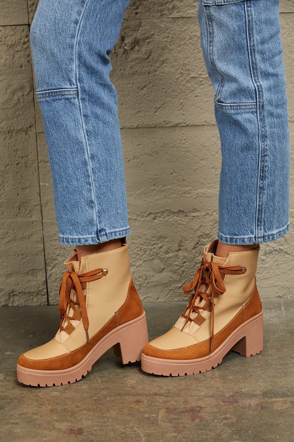 East Lion Corp Lace Up Lug Booties-Teresa&#39;s Fashionista LLC