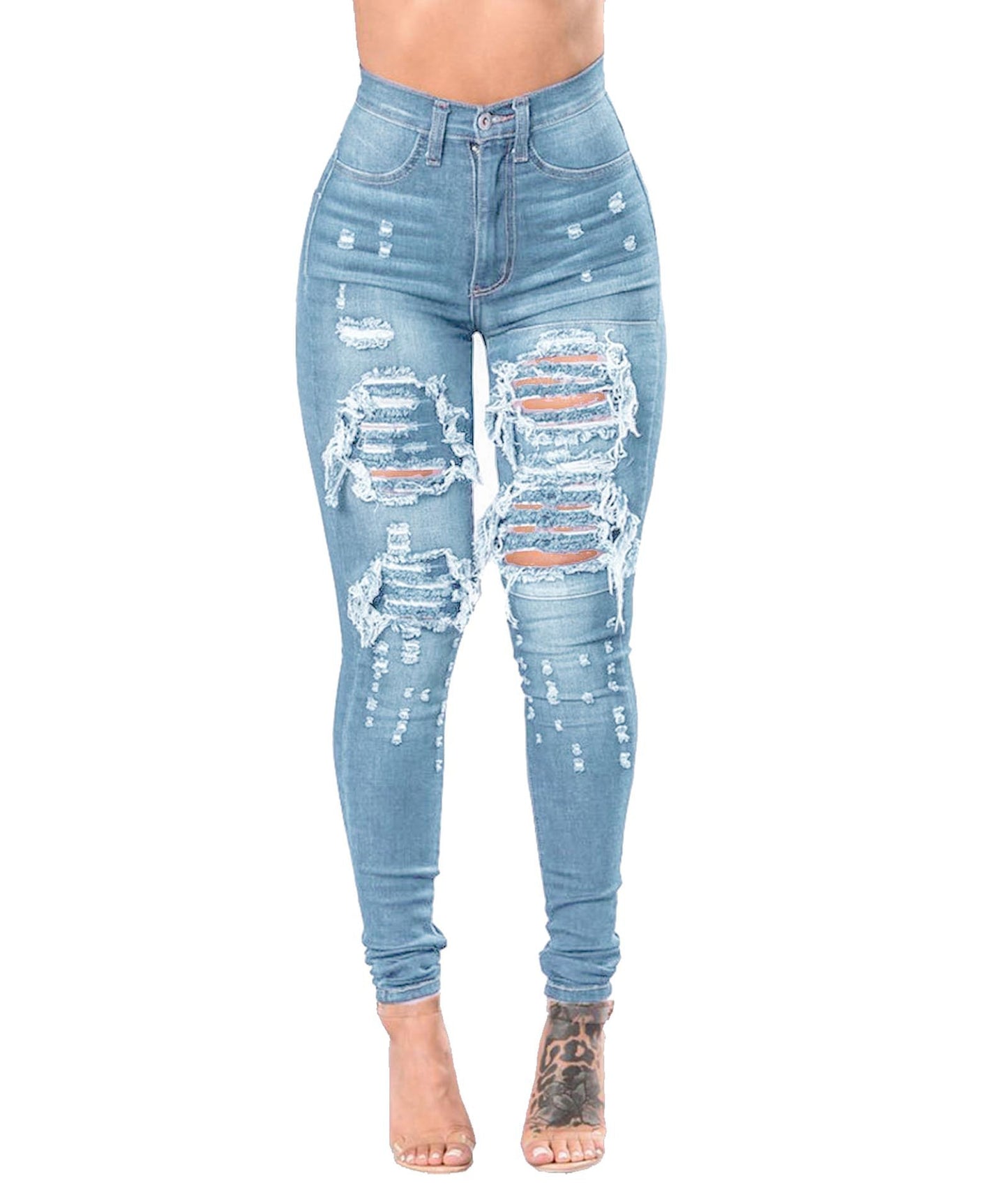 Women's Ripped Denim Washed Denim Pants-Teresa&#39;s Fashionista LLC