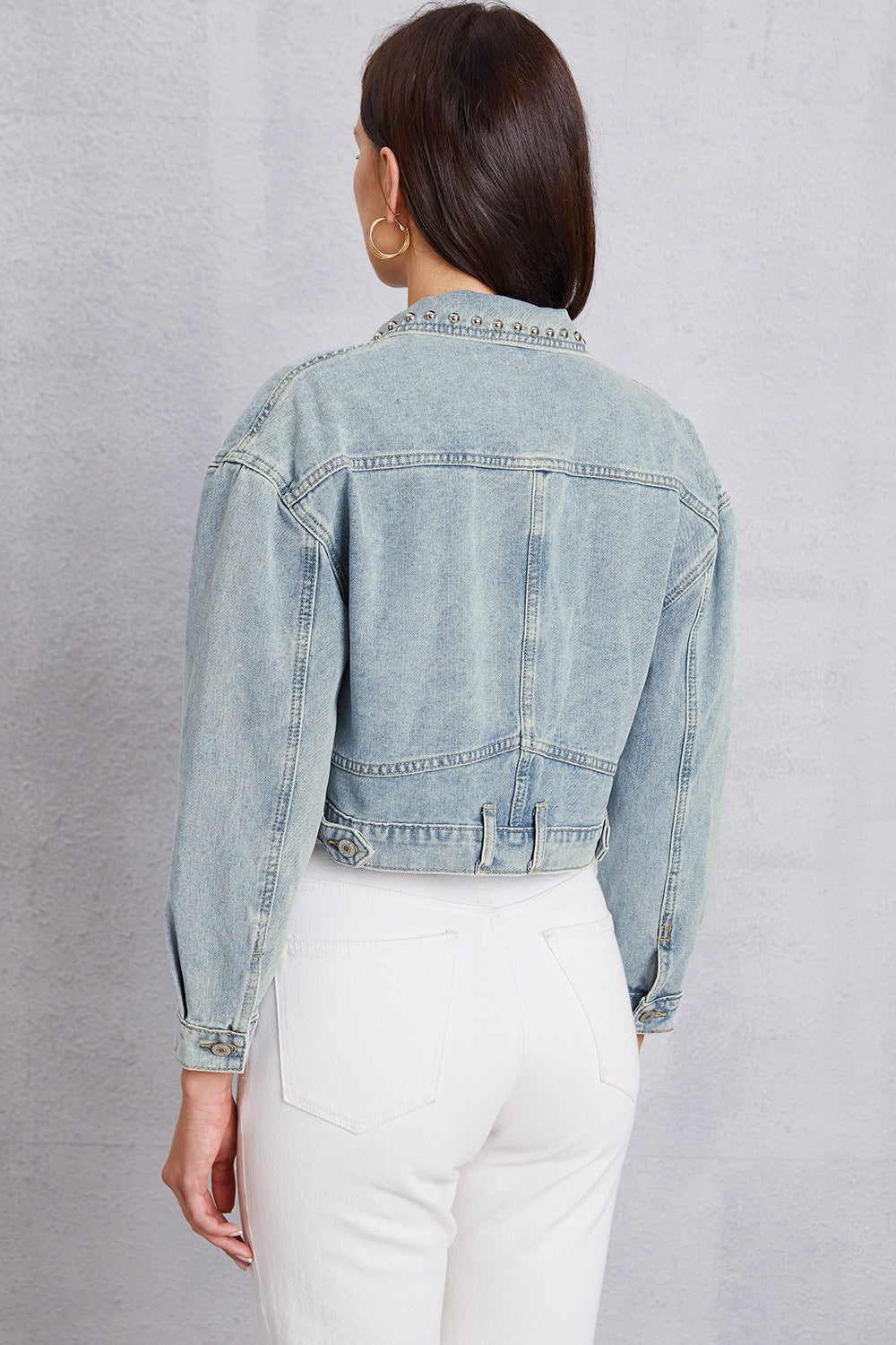 Studded Dropped Shoulder Denim Jacket-Teresa&#39;s Fashionista LLC