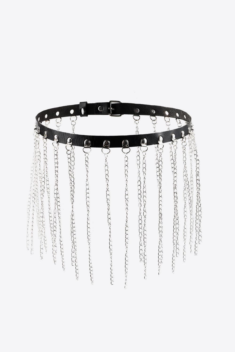 Fringed Chain PU Leather Belt-Teresa&#39;s Fashionista LLC