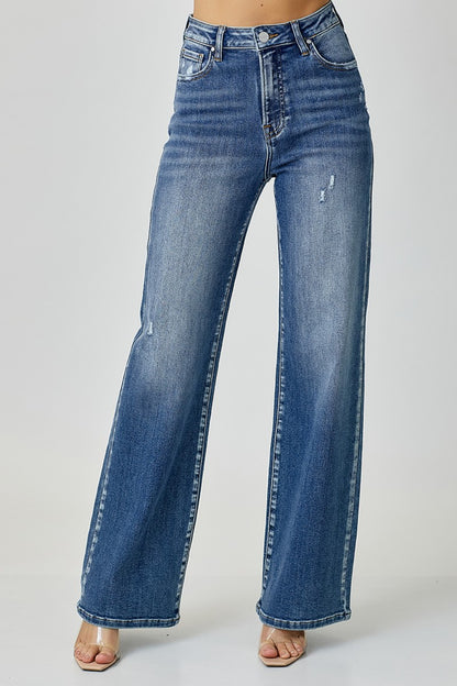 RISEN High Waist Wide Leg Jeans-Teresa&#39;s Fashionista LLC