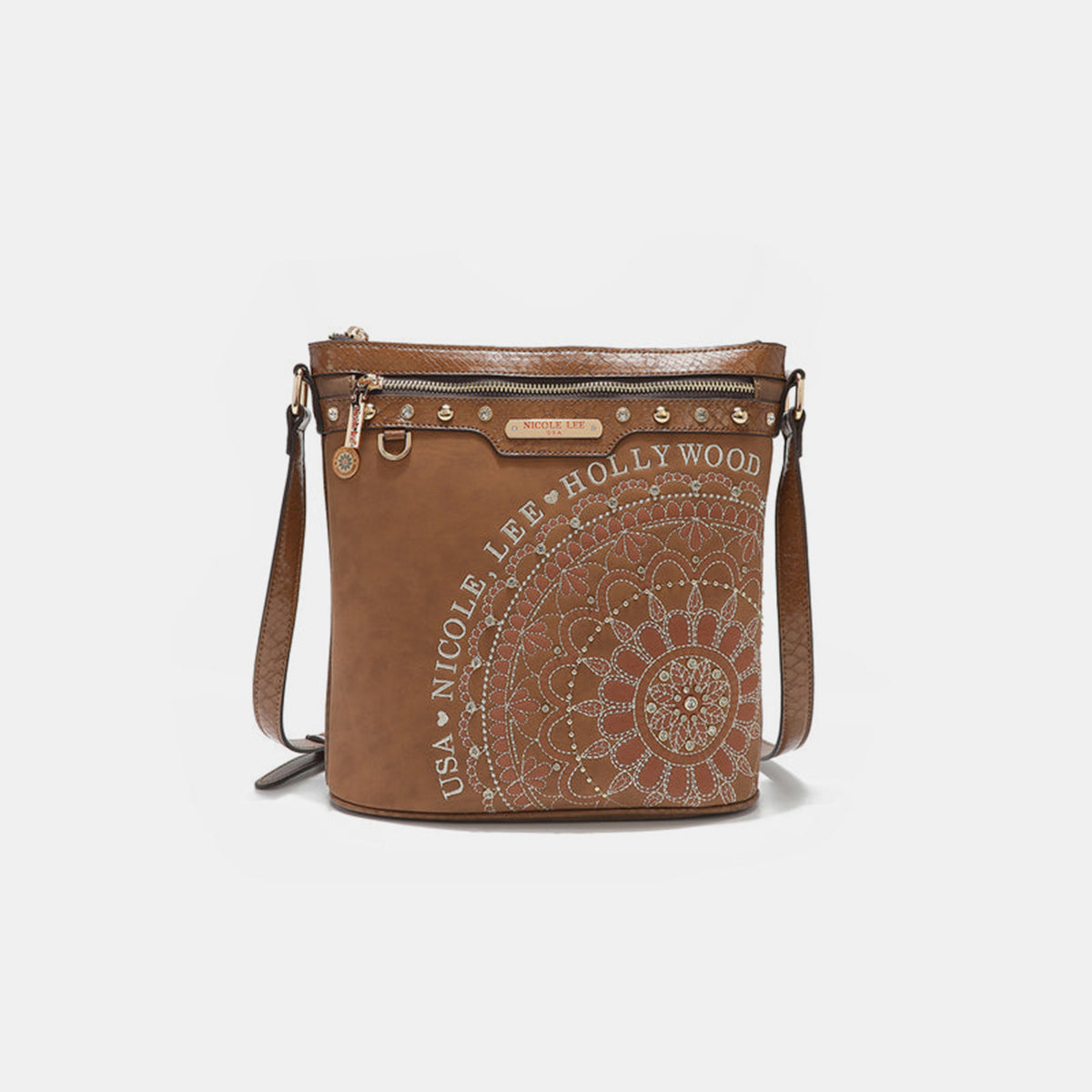 Nicole Lee USA Metallic Stitching Embroidery Inlaid Rhinestone Crossbody Bag-Teresa&#39;s Fashionista LLC