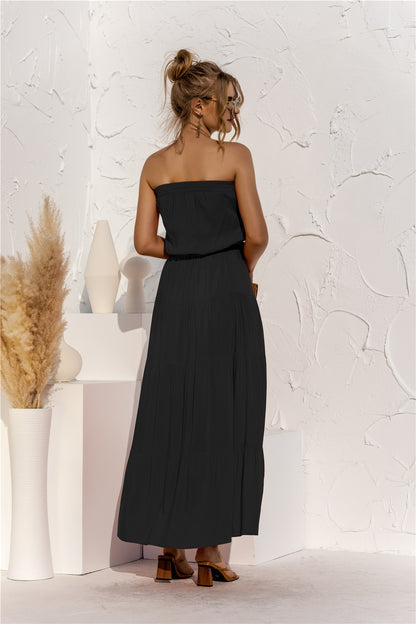 Strapless Tie Waist Tiered Maxi Dress-Teresa&#39;s Fashionista LLC