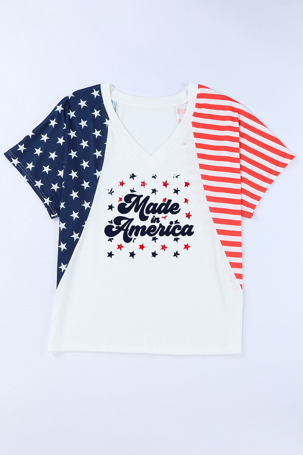 Stars and Stripes V-Neck Tee Shirt-Teresa&#39;s Fashionista LLC