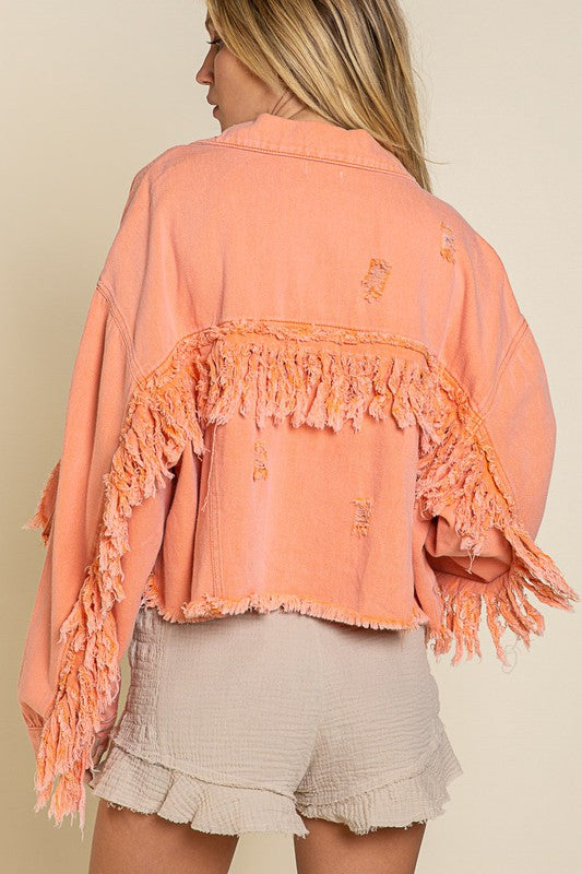 Fringe Distressed Crop Denim Jacket-Teresa&#39;s Fashionista LLC