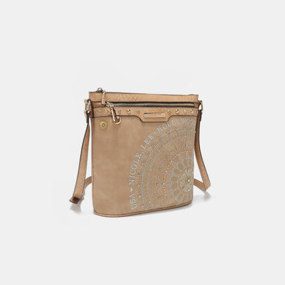 Nicole Lee USA Metallic Stitching Embroidery Inlaid Rhinestone Crossbody Bag-Teresa&#39;s Fashionista LLC