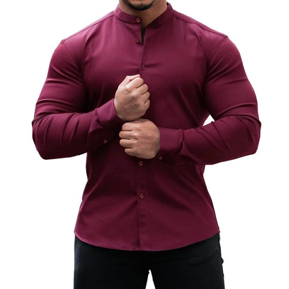 Long Sleeve Shirt Men Casual Button Down Slim Tops Solid Color Casual Mens Clothing-Teresa&#39;s Fashionista LLC