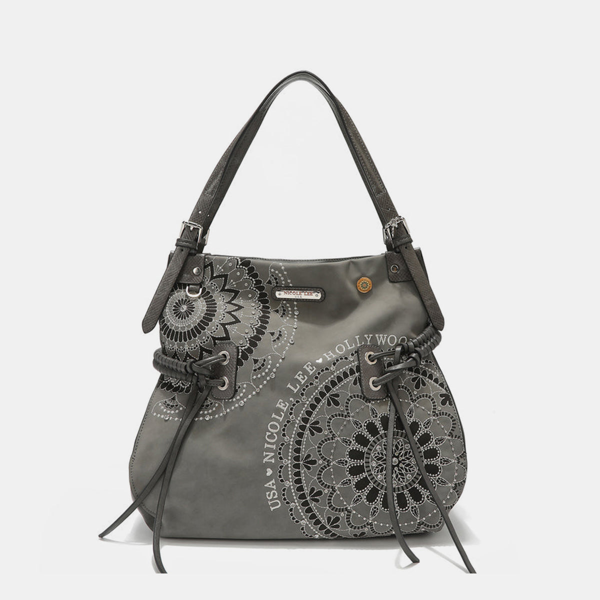 Nicole Lee USA Side Braided Tassel Inlaid Rhinestone Embroidery Hobo Bag-Teresa&#39;s Fashionista LLC