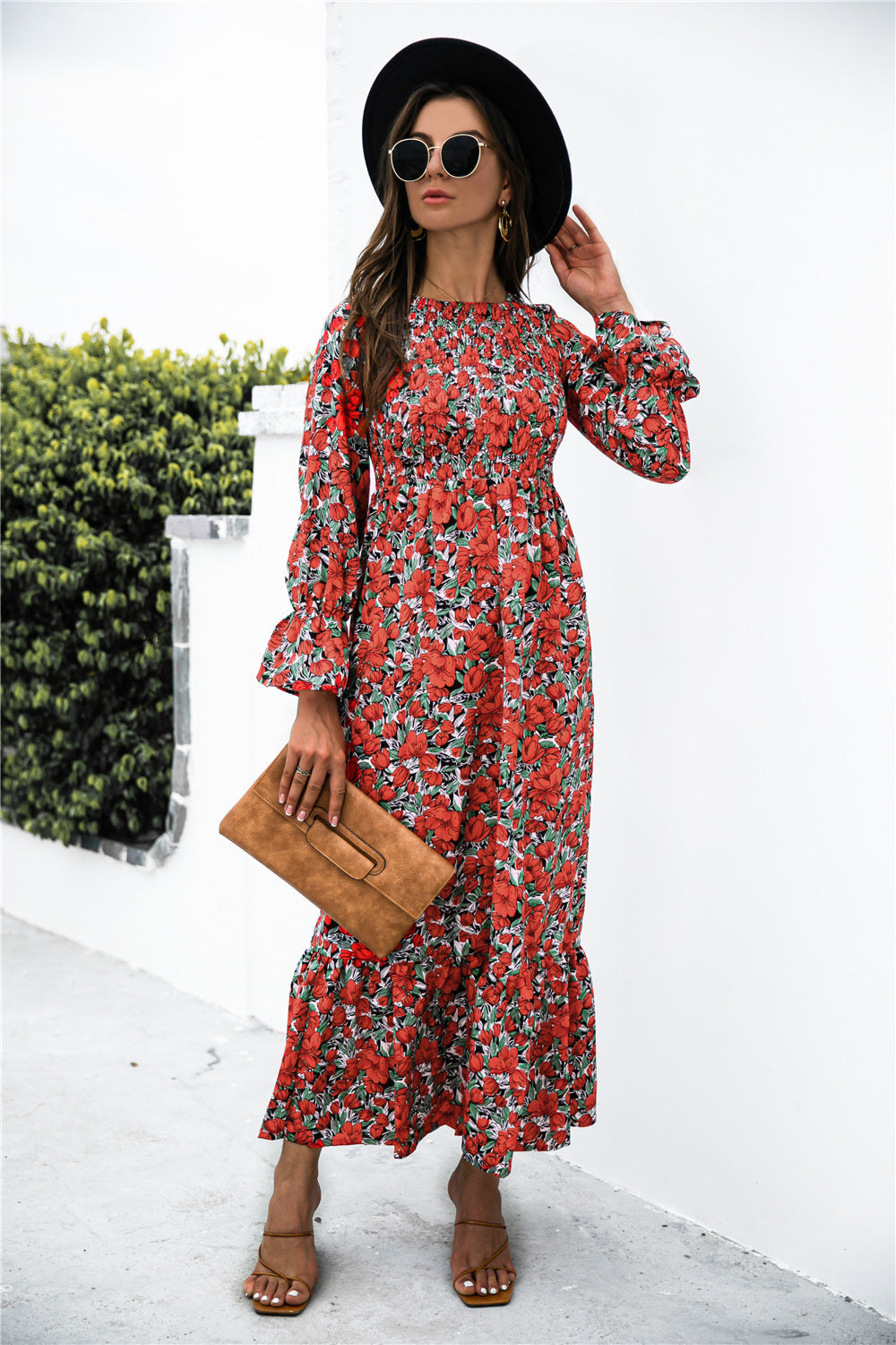 Printed Puff Sleeve Ruffle Maxi Dress-Teresa&#39;s Fashionista LLC