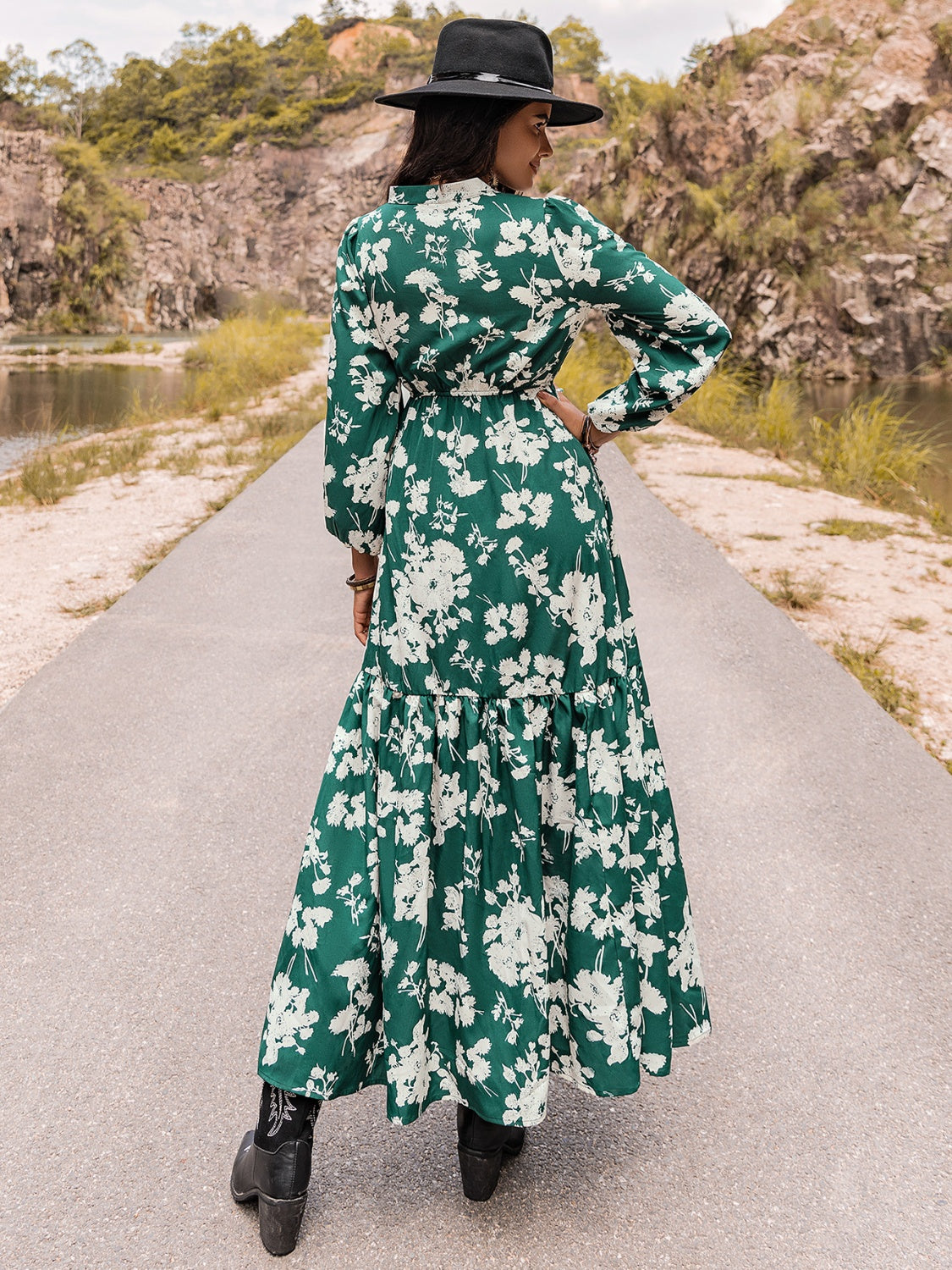 Printed Notched Neck Maxi Dress-Teresa&#39;s Fashionista LLC