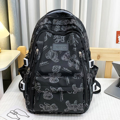 Cute Bears Print Backpack Fashion Versatile Large Capacity Travel Bags Women Junior High School Students Schoolbag Girls Campus Bag-Teresa&#39;s Fashionista LLC