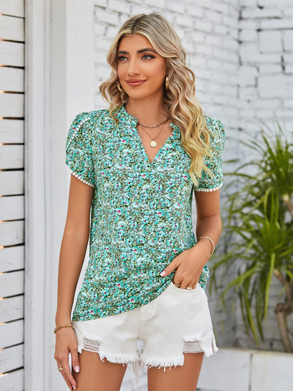 Double Take Floral Notched Neck Blouse-Teresa&#39;s Fashionista LLC