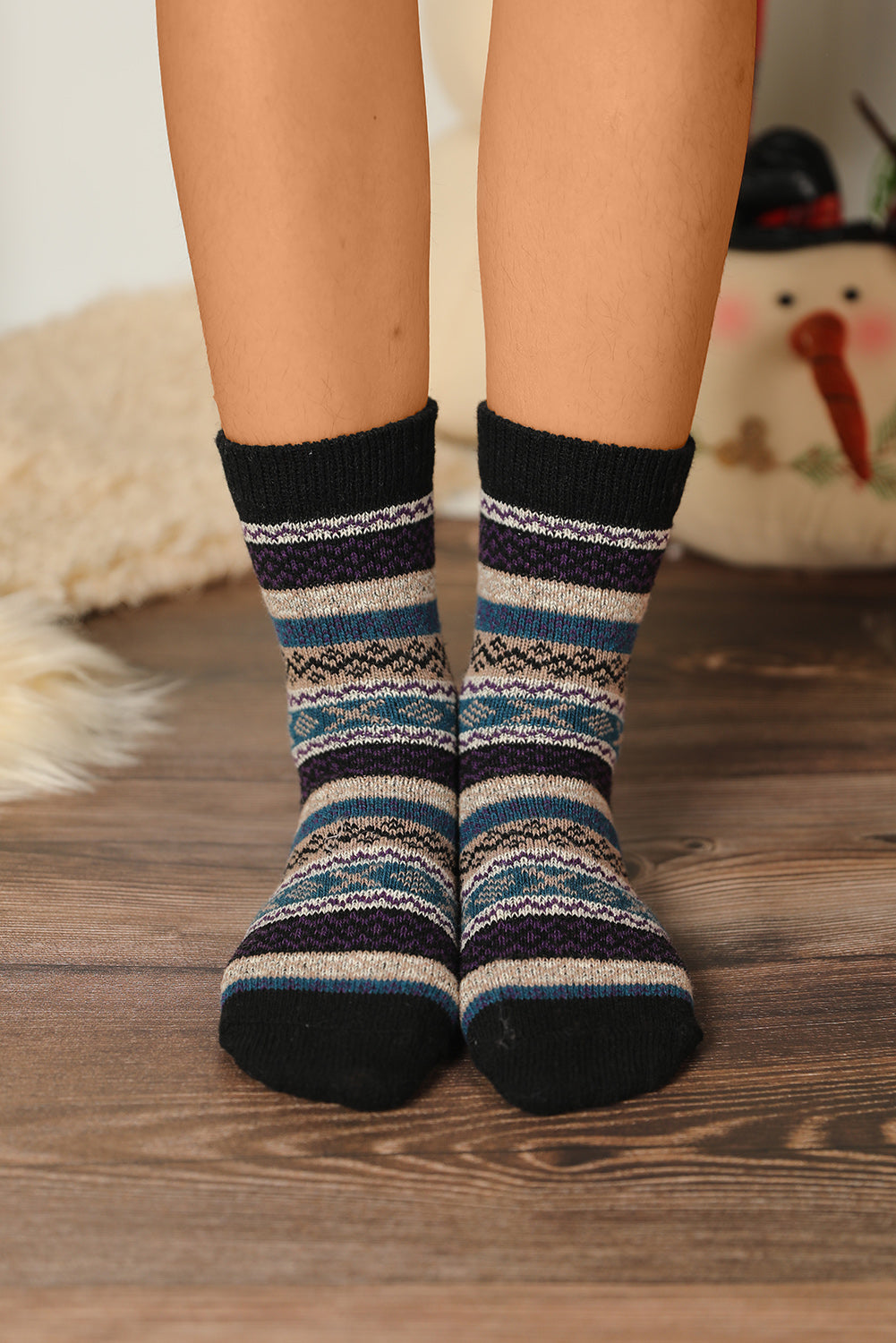 Multicolor Thermal Fuzzy Warm Winter Crew Socks-Teresa&#39;s Fashionista LLC