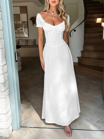 Devine Sweetheart Neck Short Sleeve Maxi Dress