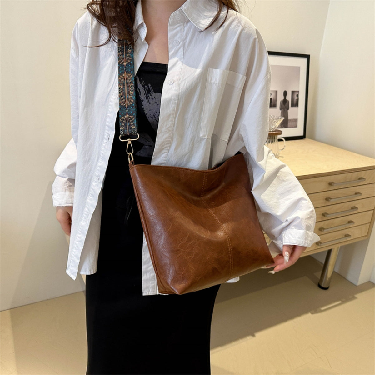 PU Leather Adjustable Strap Shoulder Bag-Teresa&#39;s Fashionista LLC