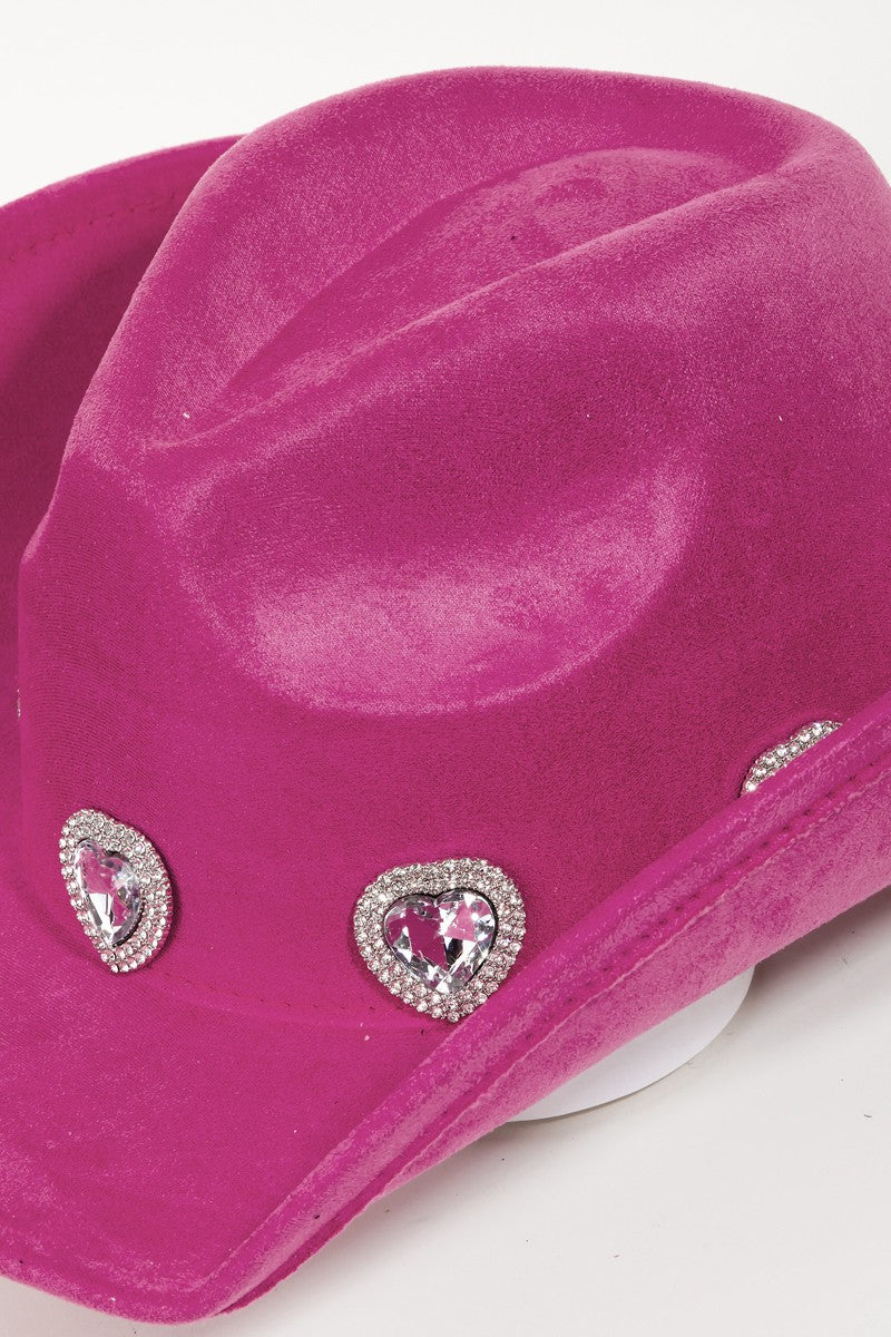 Fame Rhinestone Pave Heart Cowboy Hat-Teresa&#39;s Fashionista LLC