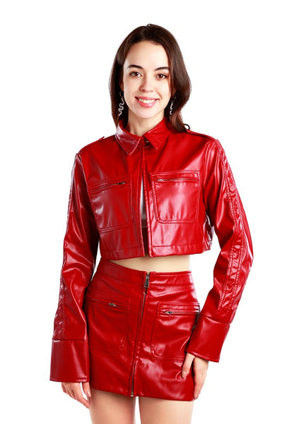 Faux Leather Crop Jacket-Teresa&#39;s Fashionista LLC