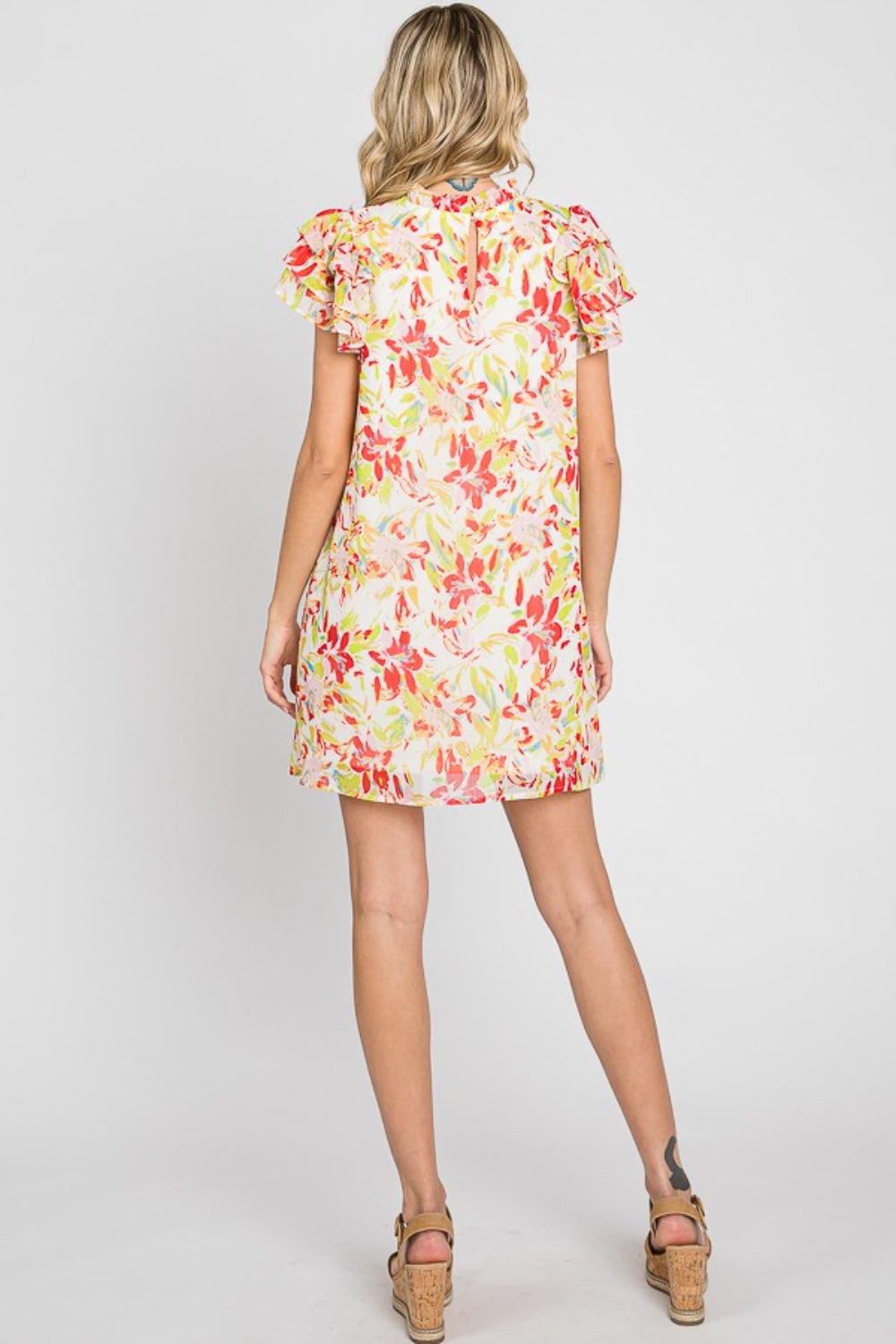 GeeGee Floral Short Sleeve Mini Dress-Teresa&#39;s Fashionista LLC