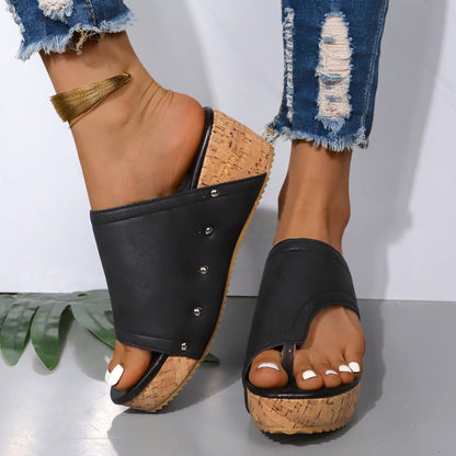 PU Leather Wedge Sandals-Teresa&#39;s Fashionista LLC