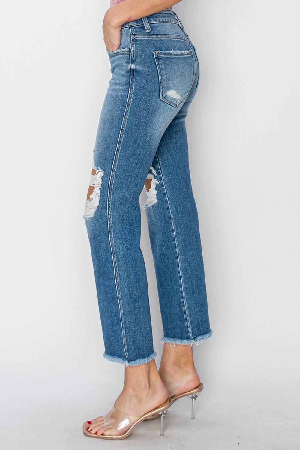 RISEN Mid Rise Distressed Cropped Flare Jeans-Teresa&#39;s Fashionista LLC