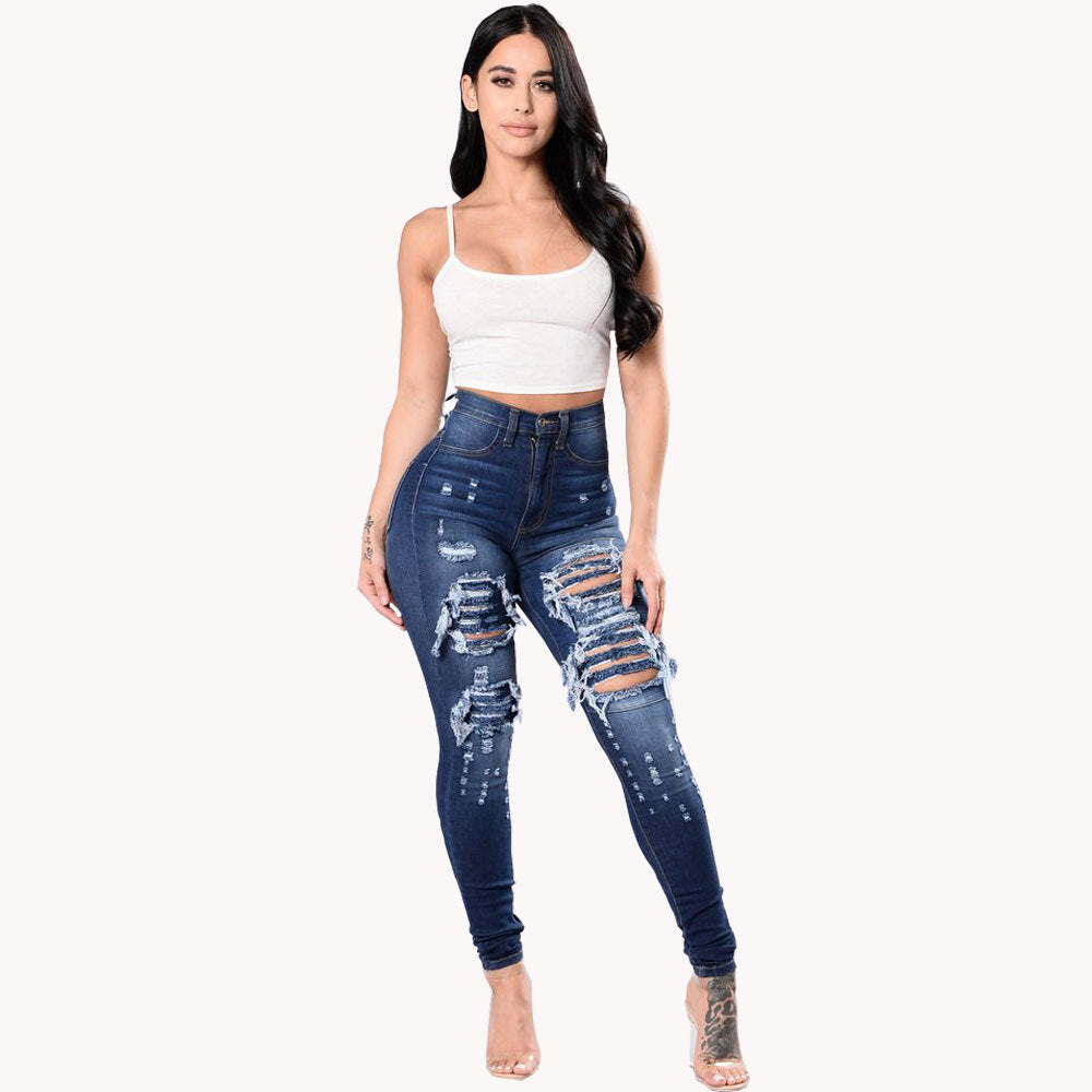 Women's Ripped Denim Washed Denim Pants-Teresa&#39;s Fashionista LLC