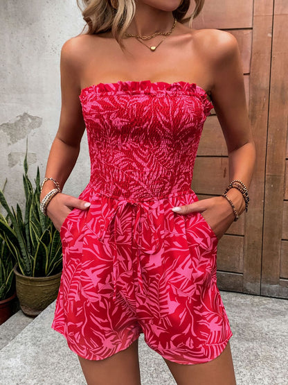 Smocked Printed Tube Romper with Pockets-Teresa&#39;s Fashionista LLC