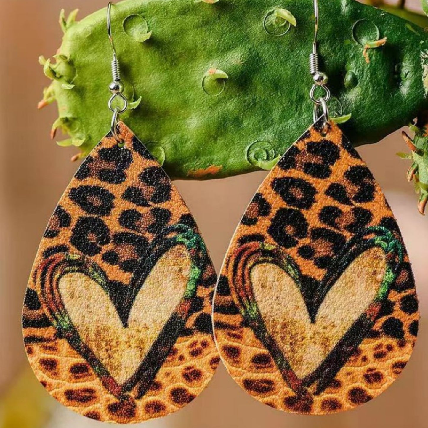 PU Leather Leopard Teardrop Earrings-Teresa&#39;s Fashionista LLC