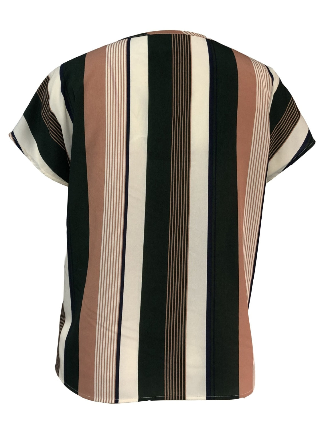 Striped Notched Short Sleeve Blouse-Teresa&#39;s Fashionista LLC