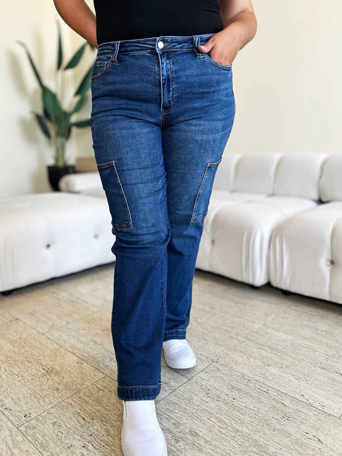 Judy Blue Full Size High Waist Straight Cargo Jeans-Teresa&#39;s Fashionista LLC