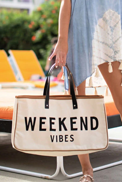 White WEEKEND VIBES Canvas Tote-Teresa&#39;s Fashionista LLC