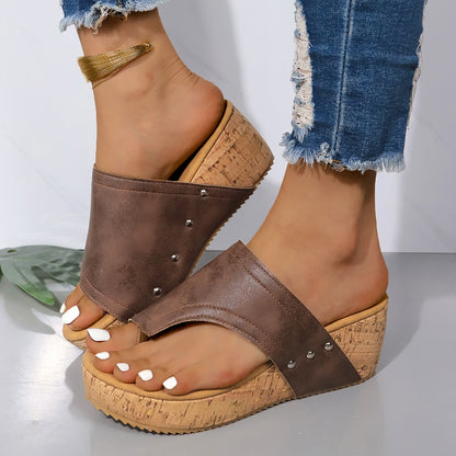 PU Leather Wedge Sandals-Teresa&#39;s Fashionista LLC