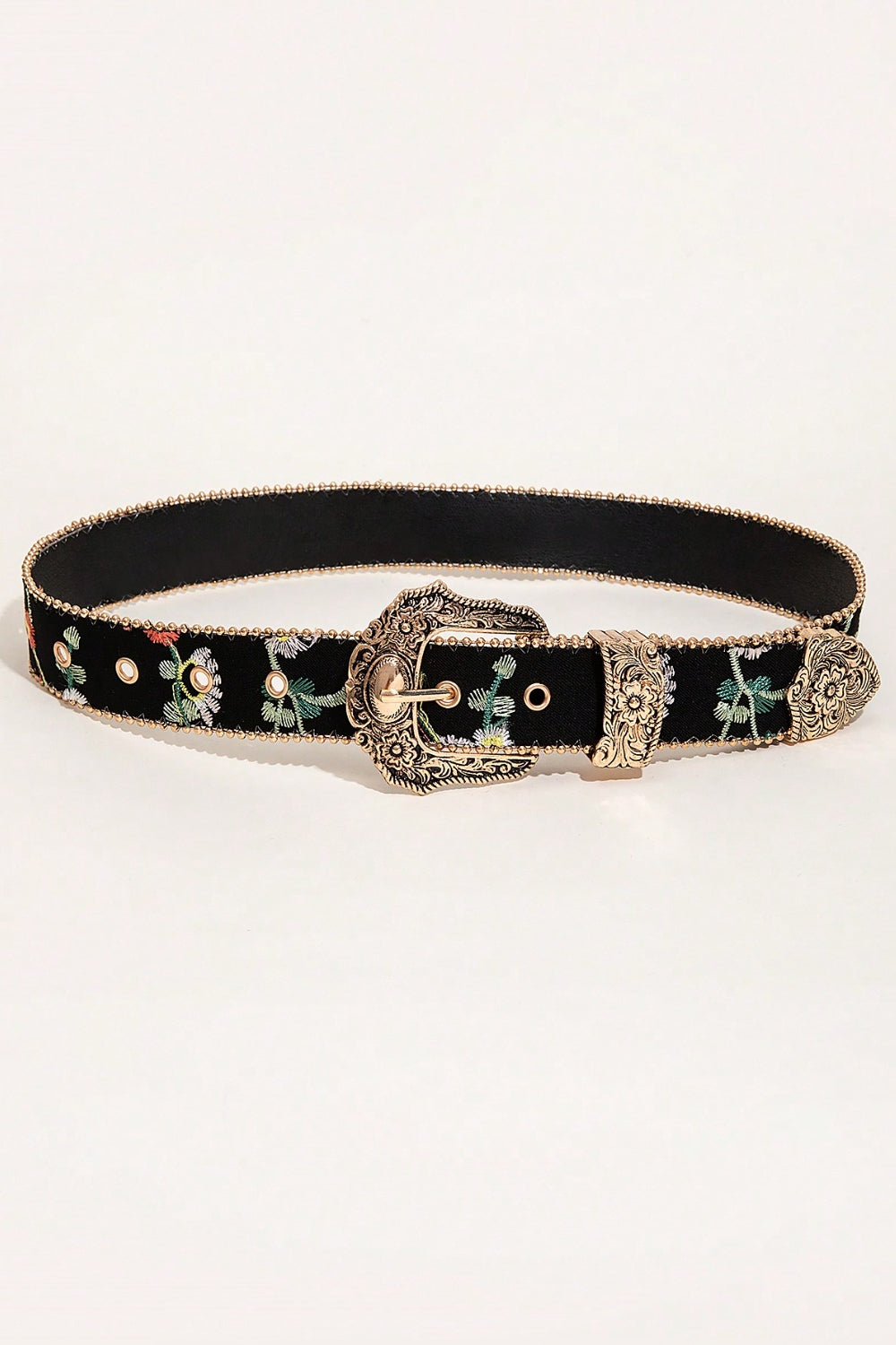 Embroidered PU Leather Adjustable Buckle Belt-Teresa&#39;s Fashionista LLC