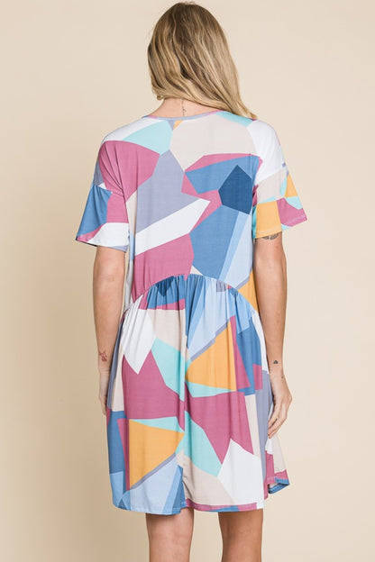 BOMBOM Ruched Color Block Short Sleeve Dress-Teresa&#39;s Fashionista LLC