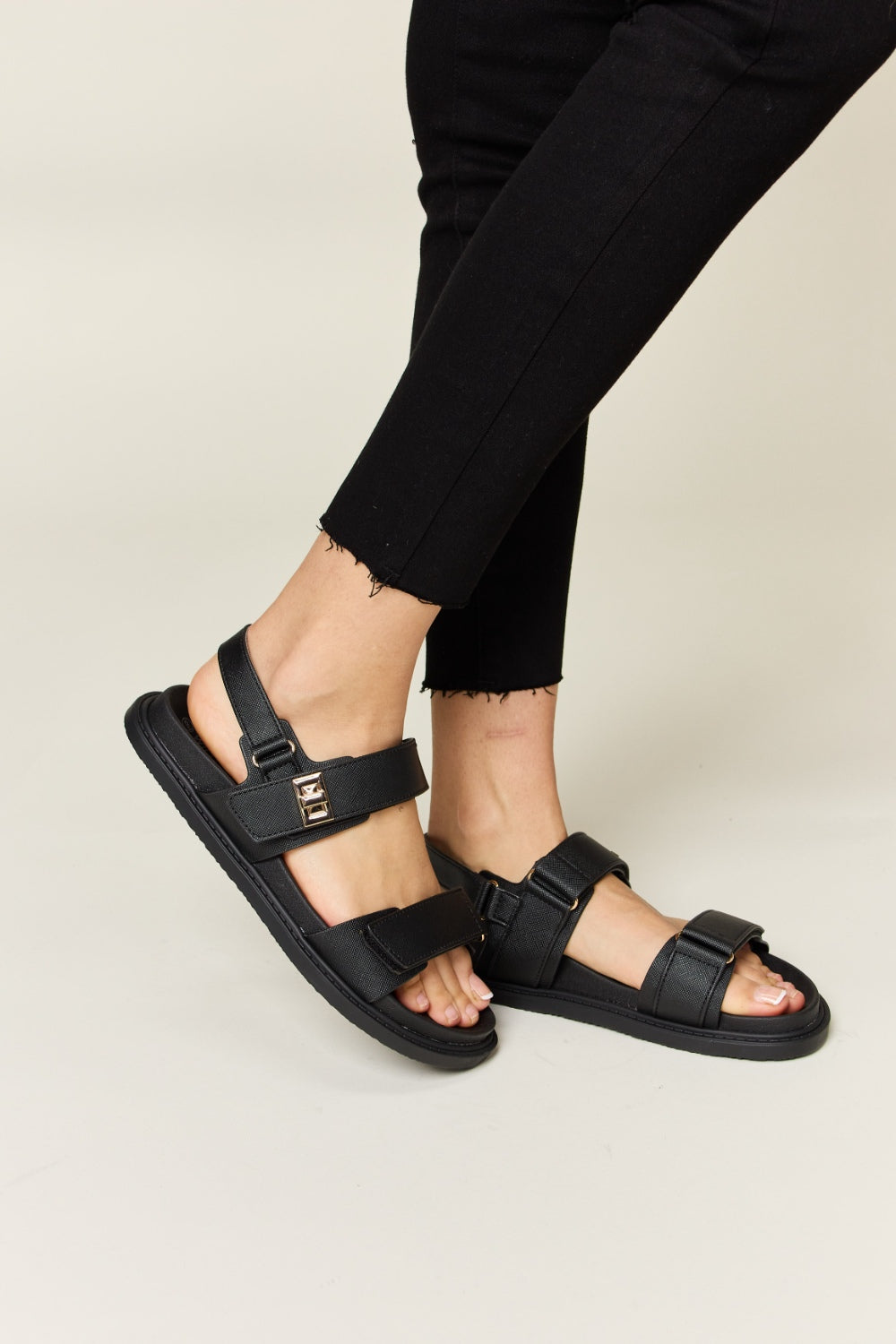 WILD DIVA Velcro Double Strap Slingback Sandals-Teresa&#39;s Fashionista LLC