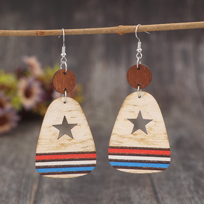 Cutout Star & Stripes Wooden Dangle Earrings-Teresa&#39;s Fashionista LLC