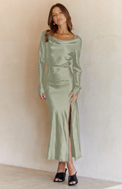 Cowl Neck Long Sleeve Maxi Dress-Teresa&#39;s Fashionista LLC