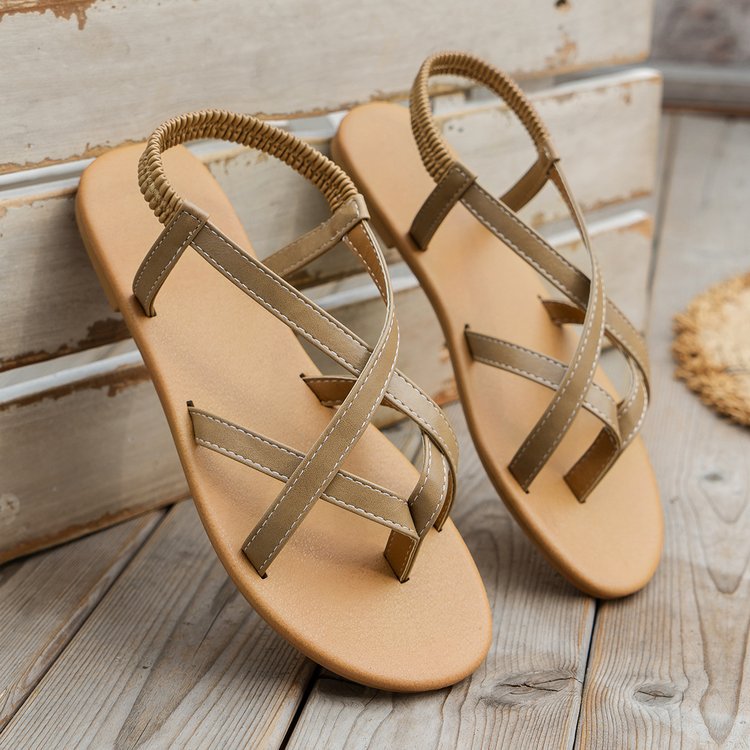 PU Leather Crisscross Flat Sandals-Teresa&#39;s Fashionista LLC