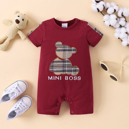 Plaid Bear Graphic MINI BOSS Graphic Jumpsuit-Teresa&#39;s Fashionista LLC