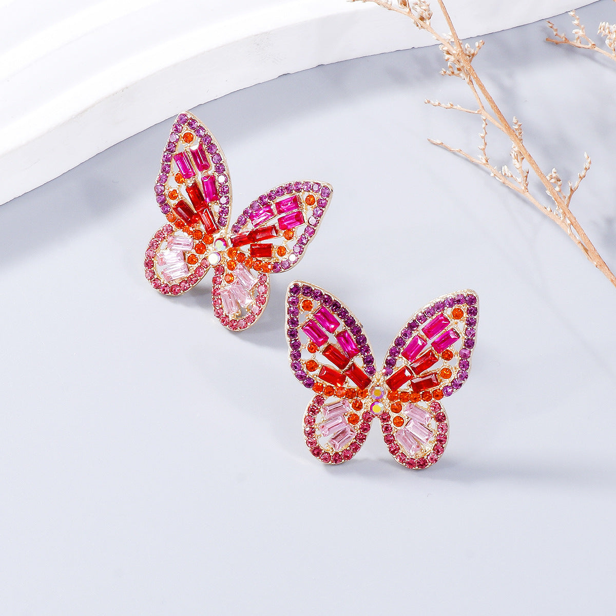 Alloy Inlaid Rhinestone Butterfly Earrings-Teresa&#39;s Fashionista LLC