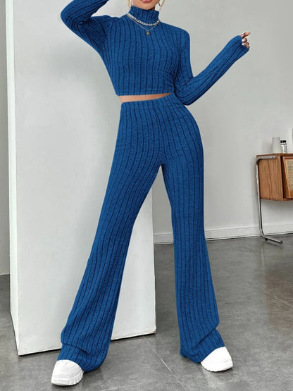 Ribbed Mock Neck Long Sleeve Top and Pants Set-Teresa&#39;s Fashionista LLC