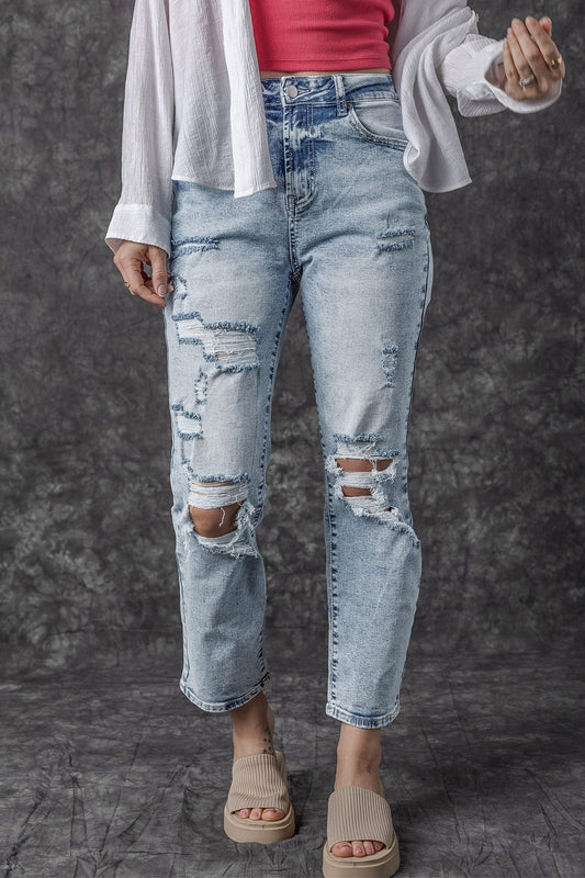 Distressed High Waist Jeans-Teresa&#39;s Fashionista LLC