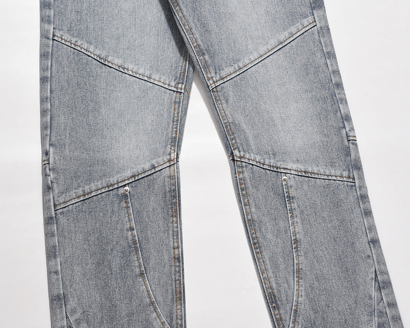 Men's Wash Blue Zipper Splicing Jeans-Teresa&#39;s Fashionista LLC