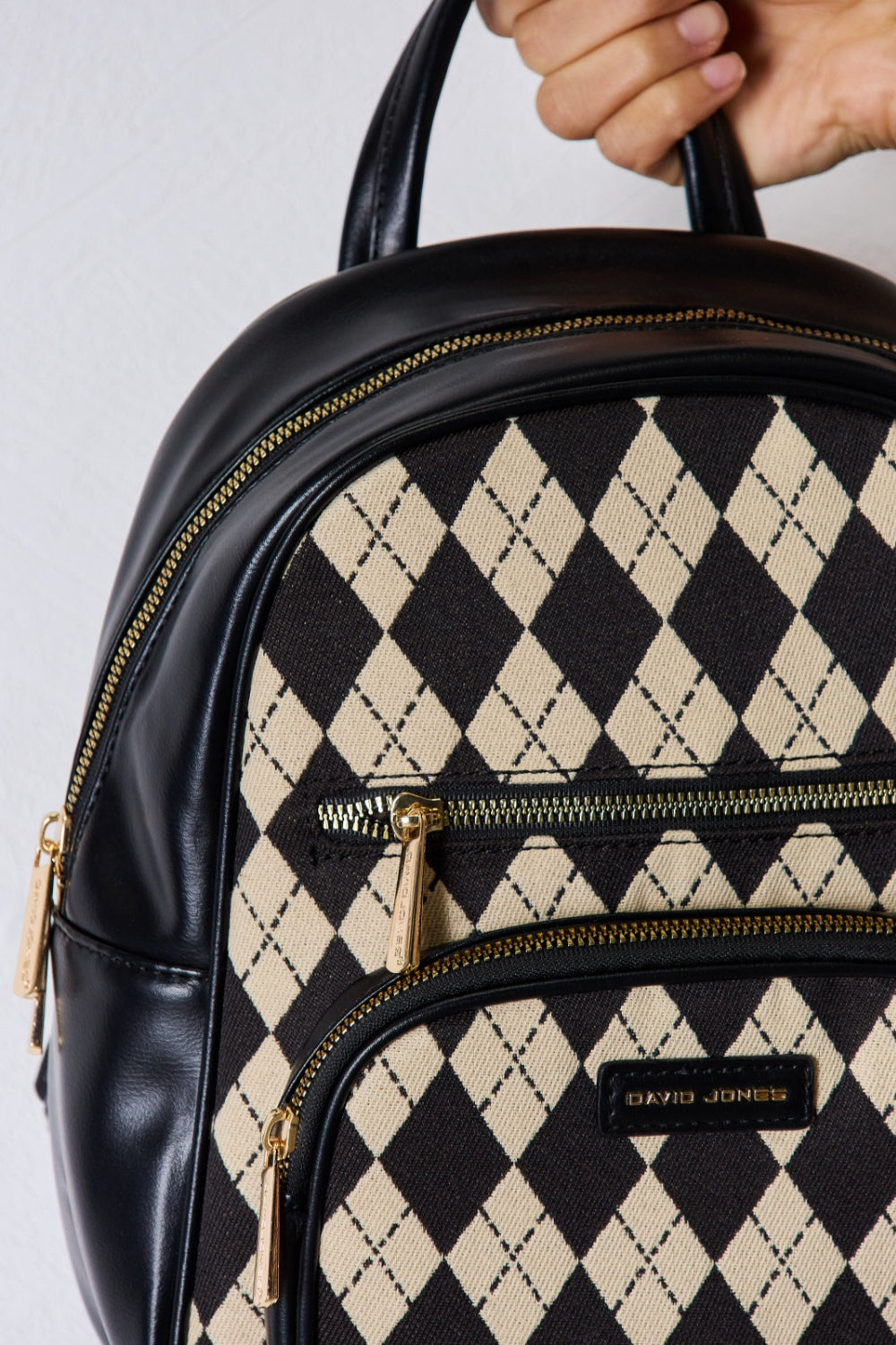 David Jones Argyle Pattern PU Leather Backpack-Teresa&#39;s Fashionista LLC