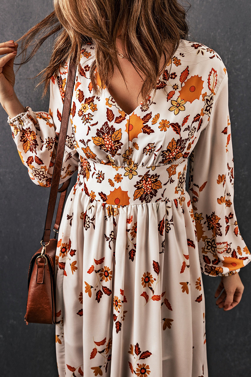 Floral V-Neck Long Sleeve Maxi Dress-Teresa&#39;s Fashionista LLC