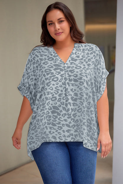 Plus Size Printed Notched Neck Half Sleeve Top-Teresa&#39;s Fashionista LLC