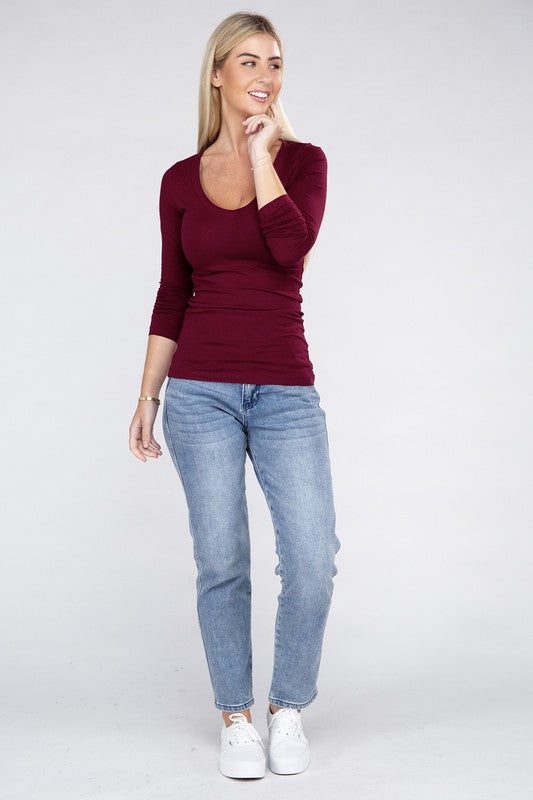 Essential V-Neck Long Sleeve T-Shirt-Teresa&#39;s Fashionista LLC