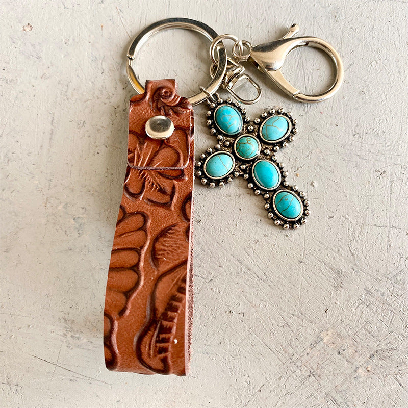 Turquoise Genuine Leather Key Chain-Teresa&#39;s Fashionista LLC