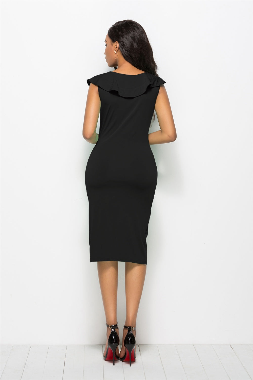 Ruched Ruffled Cap Sleeve Dress-Teresa&#39;s Fashionista LLC