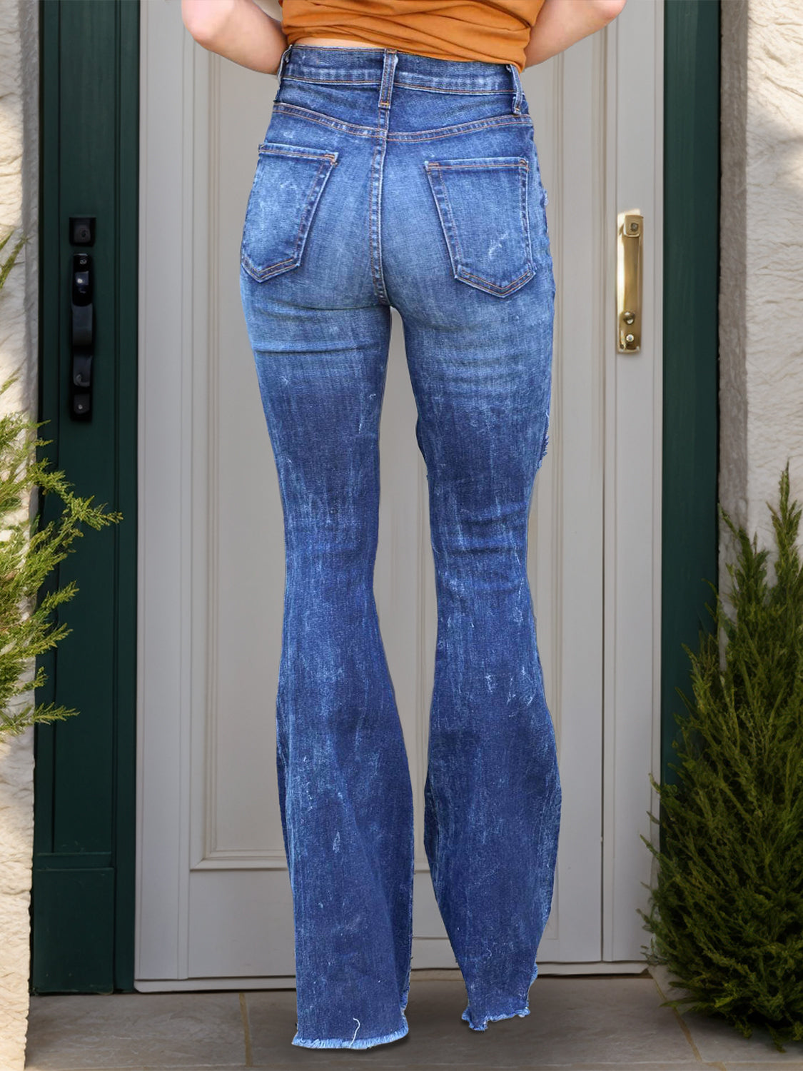 Raw Hem Distressed Bootcut Jeans-Teresa&#39;s Fashionista LLC