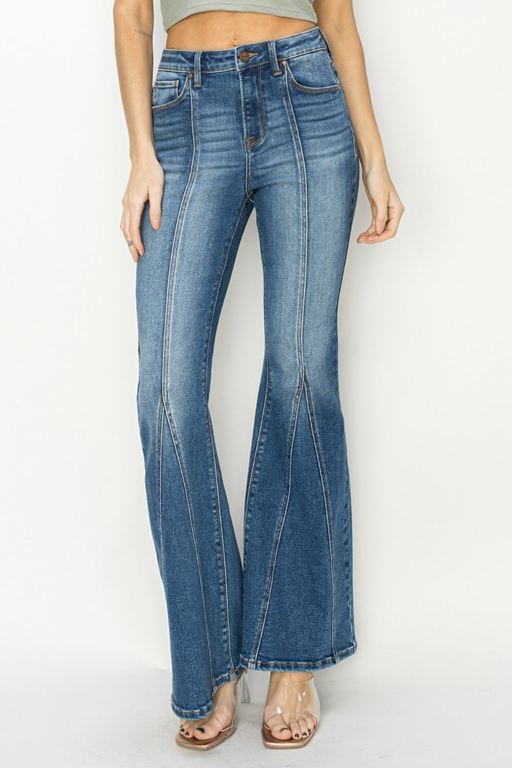 RISEN Full Size High Rise Front Seam Detailed Flare Jeans-Teresa&#39;s Fashionista LLC